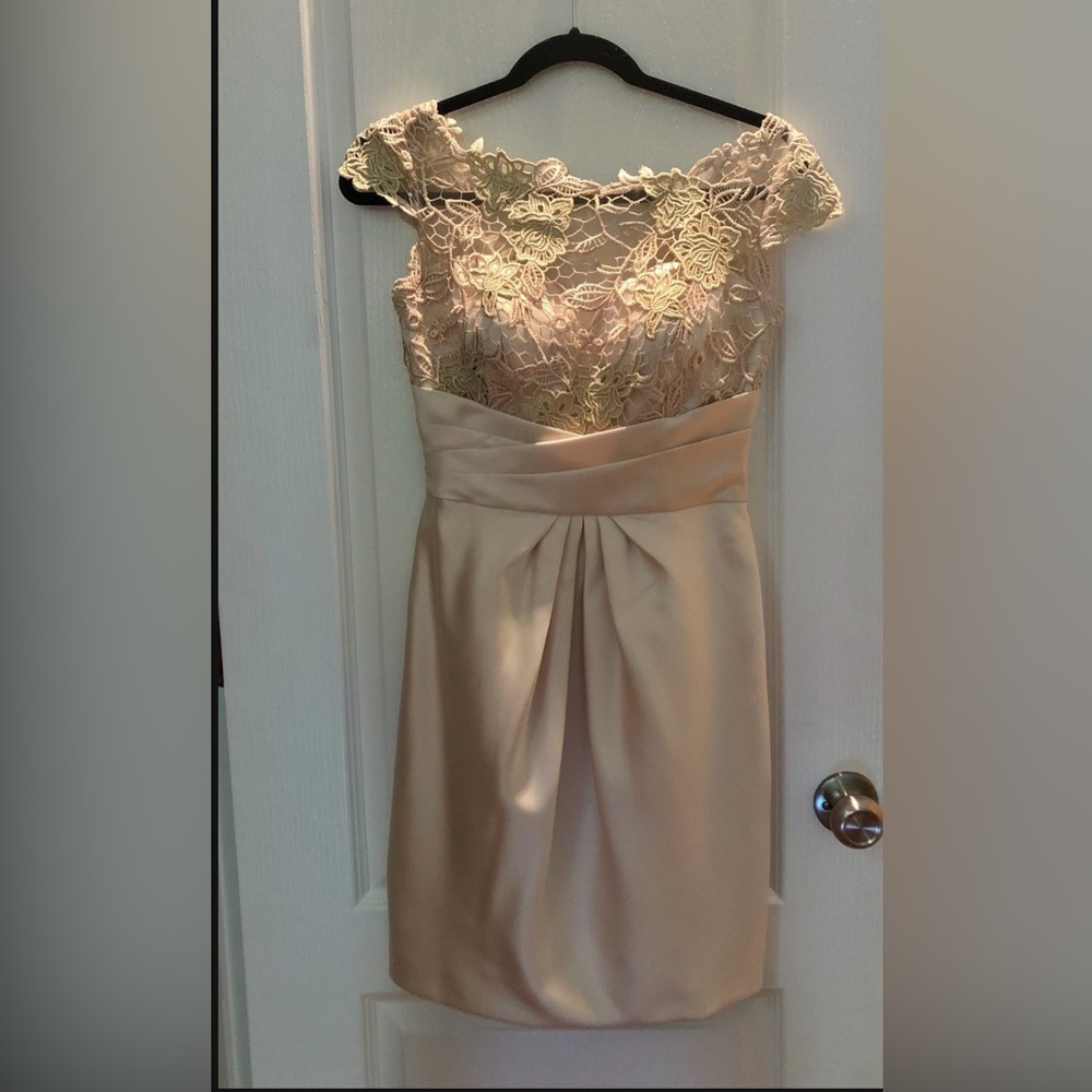 Lace Overlay Cocktail Evening Dress in Cream, 4-6 size